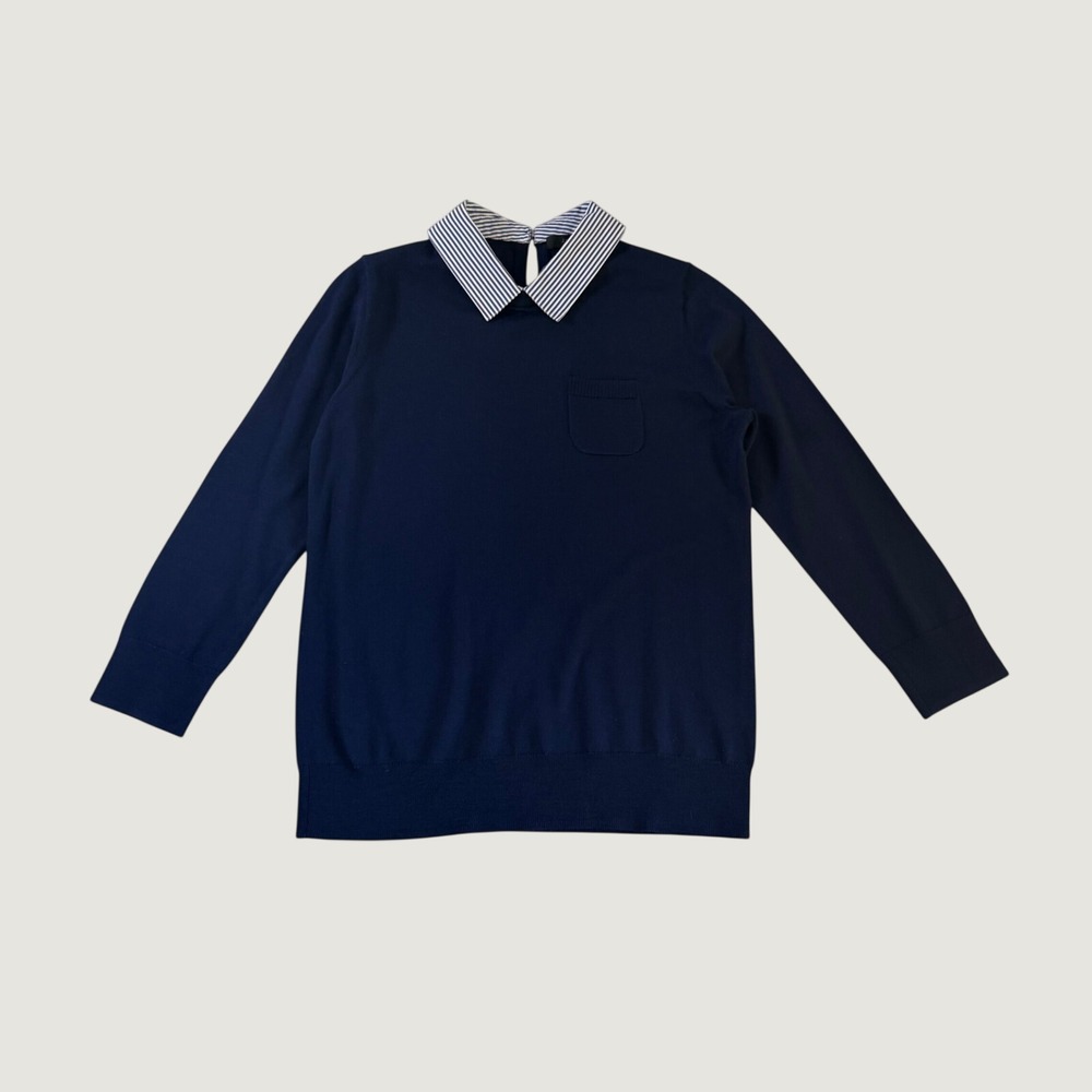 J. Crew Tippi Merino Wool Sweater Striped Collar Navy Blue Womens Small
